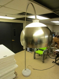 lot 507 image: FLOOR LAMP, BRUSHED SILVER FINISH WITH DECORATIVE STONE BASE