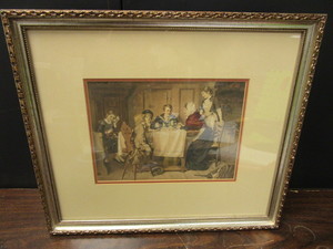 lot 545 image: PRINT OF FAMILY AT KITCHEN TABLE, IN DECORATIVE FRAME, FRAMED AT THE DORIS NIELSEN ART STUDIO, EDINA