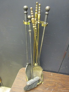lot 546 image: FIREPLACE SET, BRASS AND WROUGHT-IRON