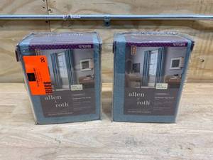 lot 20 image: ALLEN  ROTH Lot of 2-  Whinfell 84-in Mineral Faux Linen Light Filtering Single Curtain Panel