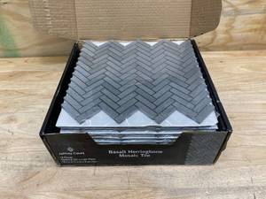 lot 44 image: JEFFREY COURT Lot of 11 Pieces of-  Basalt Herringbone Gray 10 in. x 10.75 in Honed Basalt Wall and Floor Mosaic Tile (0.765 sq. ft.Each) (Retail is $14.70 each)