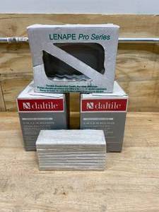 lot 45 image: DALTILE Lot of 70 Pieces of-  Restore Bright White 2 in. x 6 in. Ceramic Bullnose Wall Trim (0.08 sq. ft.  Piece) with LENAPE Wall-Mounted White Ceramic Tub Soap 4 in. x 6 in.