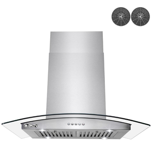 lot 54 image: AKDY 36 in. Convertible Kitchen Island Mount Range Hood in Stainless Steel with Push Control and Carbon Filters
