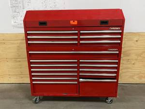 lot 7 image: HUSKY 61 in. 18 Drawer Combination Tool Chest and Rolling Cabinet Set in Red