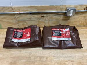 lot 97 image: EVERBILT Lot of 2-  10 ft. x 12 ft. BrownSilver Heavy-Duty Tarps