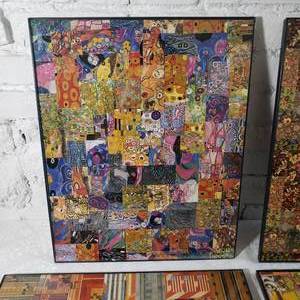 lot 40 image: Paper Collage Framed Panels  Set of 4