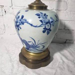 lot 54 image: Antique Oriental Blue and White Porcelain Table Lamp