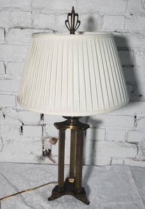 lot 24 image: Tri Column Burnished Brass Table Lamp