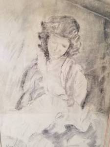 lot 76 image: Striking Fine Art Charcoal Print by Kay Branch- First Born