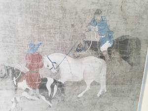 lot 15 image: Amazing Wood Block Print by Han Gan- Two Horseman with a Third White Horse