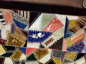 lot 85 image: Antique Vibrant Vibrant Crazy Quilt dated 1897