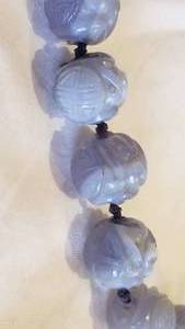 lot 60 image: Carved Blue Gray Jade Necklace, Bracelet and Earrings Set  14mm