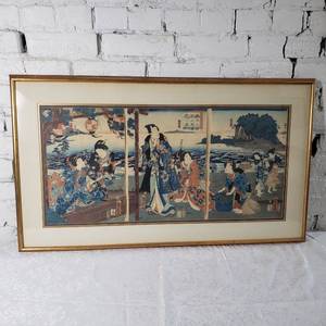 lot 78 image: Wood Block Print by Toyohara Kunichika- Genji Excursion to Enoshima Island