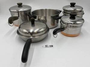 lot 051 image: Revere Ware Copper Clad 5 Piece Set (Valued  $350)