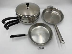 lot 052 image: Aluminum Clad Farber Ware and Revere Ware Copper Clad 6 Piece Set (Valued $70)