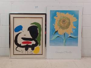 lot 258 image: Framed Joan Miro and Georgia OKeeffe Prints