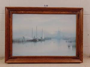 lot 265 image: Vintage Custom Framed Lake Painting
