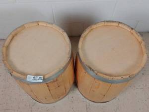 lot 385 image: Vintage Claeys Candy Wooden Barrels (Valued $90)