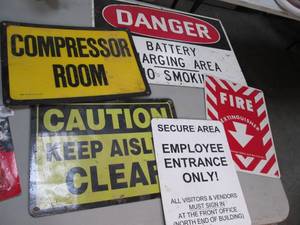 lot 60 image: Lot of Metal and Plastic Sign assor...