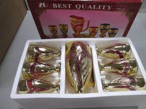 lot 262 image: Fancy glass pitcher and cup set