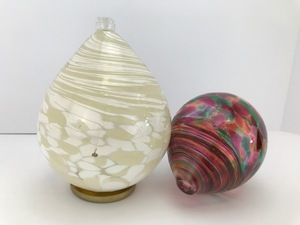 lot 49 image: Hand Blown Glass Oil Lamps - Round Bottom - One Stand Included (Lot of 2)