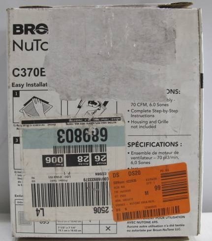 lot 9 image: Broan-NuTone C370BN 695A Fan Motor Assembly