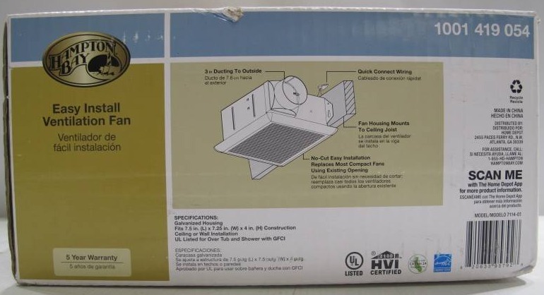 lot 18 image: Hampton Bay 50 CFM Indoor Ventilation Fan