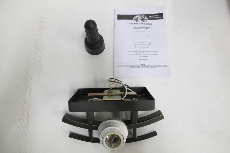 lot 75 image: Hampton Bay Ettrick 1-Light Oil-Rubbed Bronze Sconce with Hand Pained Glass Shade Wall Sconce