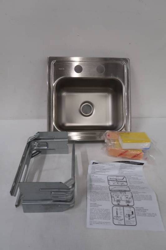 lot 92 image: Elkay 20 Gauge Stainless Steel 15 in. 2-Hole Drop-in Bar Sink