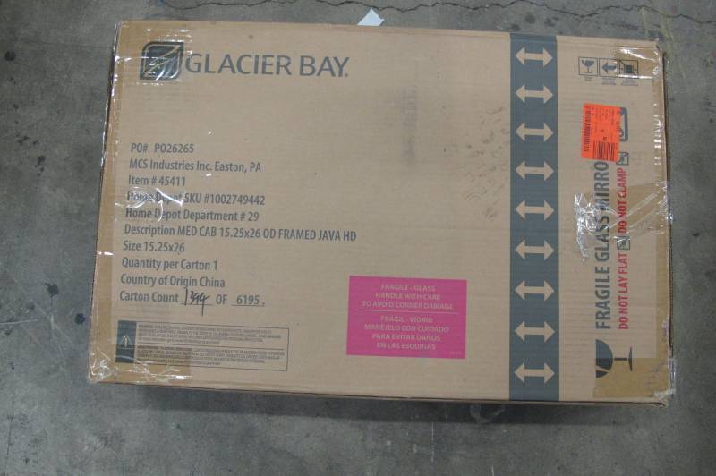 lot 103 image: Glacier Bay 15-14 in. W x 26 in. H Framed Surface-Mount Bathroom Medicine Cabinet in Java