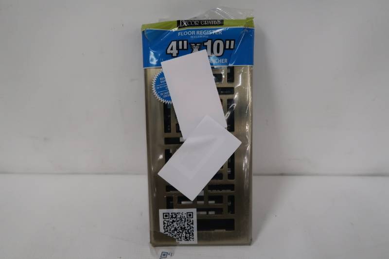 lot 126 image: Decor Grates 4 in. x 10 in. Steel Antique Brass Oriental Design Floor Register