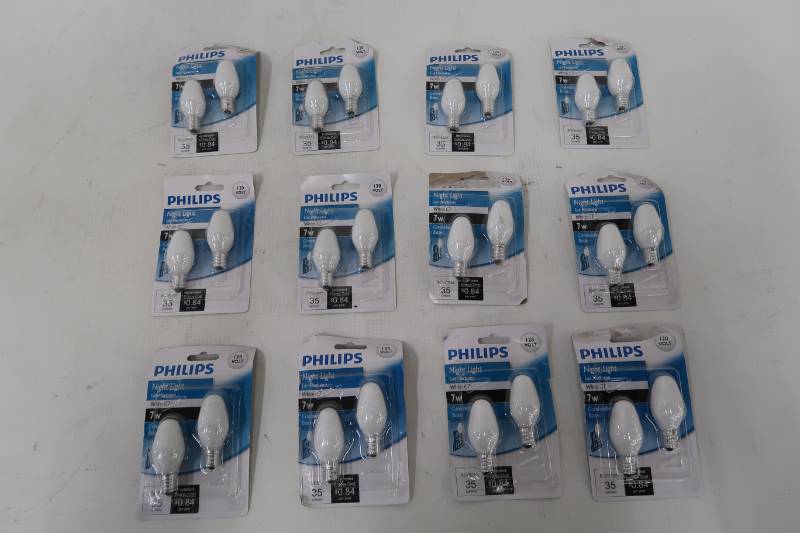 lot 128 image: Philips 415471 Night Light 7-Watt C7 Candelabra Base Light Bulb, 2-Pack (Set of 6)