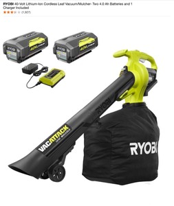 Ryobi 4- Volt Lithium-ion Cordless Leaf VacuumMulcher with One 4.0Ah battery and charger