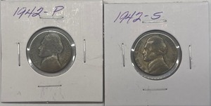 lot 4 image: Two Silver War Nickels - 1942 P & S