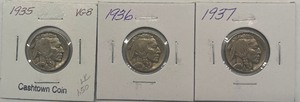 lot 33 image: Three Buffalo Nickels - 1935, 1936, & 1937