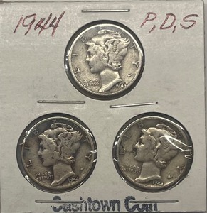 lot 35 image: Three Mercury Dimes - 1944 P, D, & S