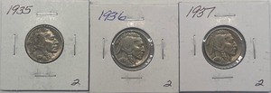 lot 38 image: Three Different Buffalo Nuckels - 1935, 1936, & 1937