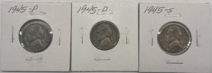 lot 11 image: Three Silver War Nickels - 1945 P, D, & S