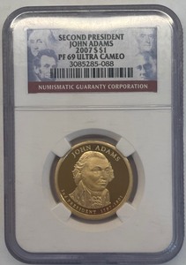 lot 2 image: NGC 2007-S Presidential Dollar - John Adams PF69 Ultra Cameo