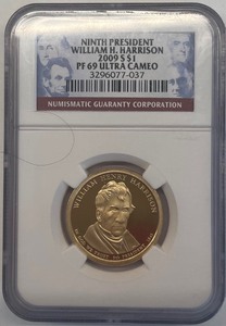 lot 3 image: NGC 2009-S Presidential Dollar - William H. Harrison