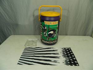 lot 60 image: New Gaiter Face Cover and Vintage Minnesota Vikings Cooler