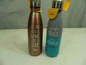 lot 124 image: 2 New Pet Lover Metal Water Bottles