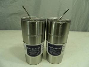 lot 128 image: 2 New Stainless Steel Tumblers with Metal Straws
