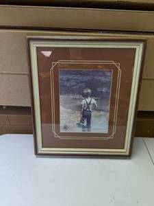 lot 169 image: Vintage Framed Print of Young Boy Fishing