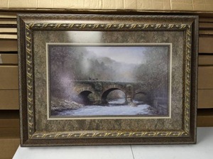 lot 172 image: Framed Print of Horse Drawn Carriage Crossing Bridge