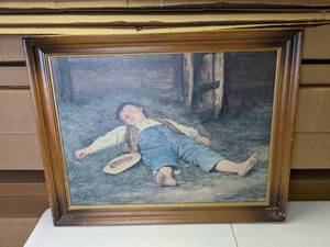 lot 173 image: Framed Print of Sleeping Stable Boy
