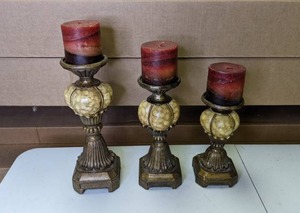 lot 177 image: Trio of Pillar Candles & Candleholders