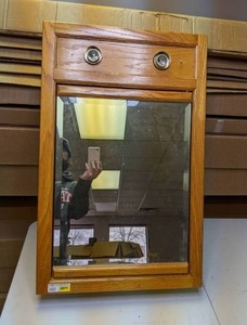 lot 178 image: Wood Framed Medicine Cabinet w Beveled Mirror