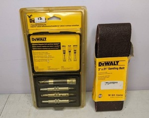 lot 110 image: Dewalt Sanding Belt & Magnetic Drill and Drive System - NEW