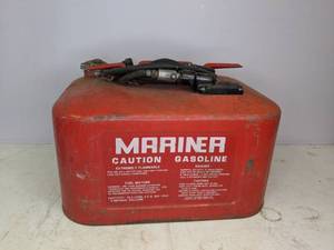 lot 138 image: Vintage Six Gallon Mariner Marine Outboard Motor Metal Fuel Tank